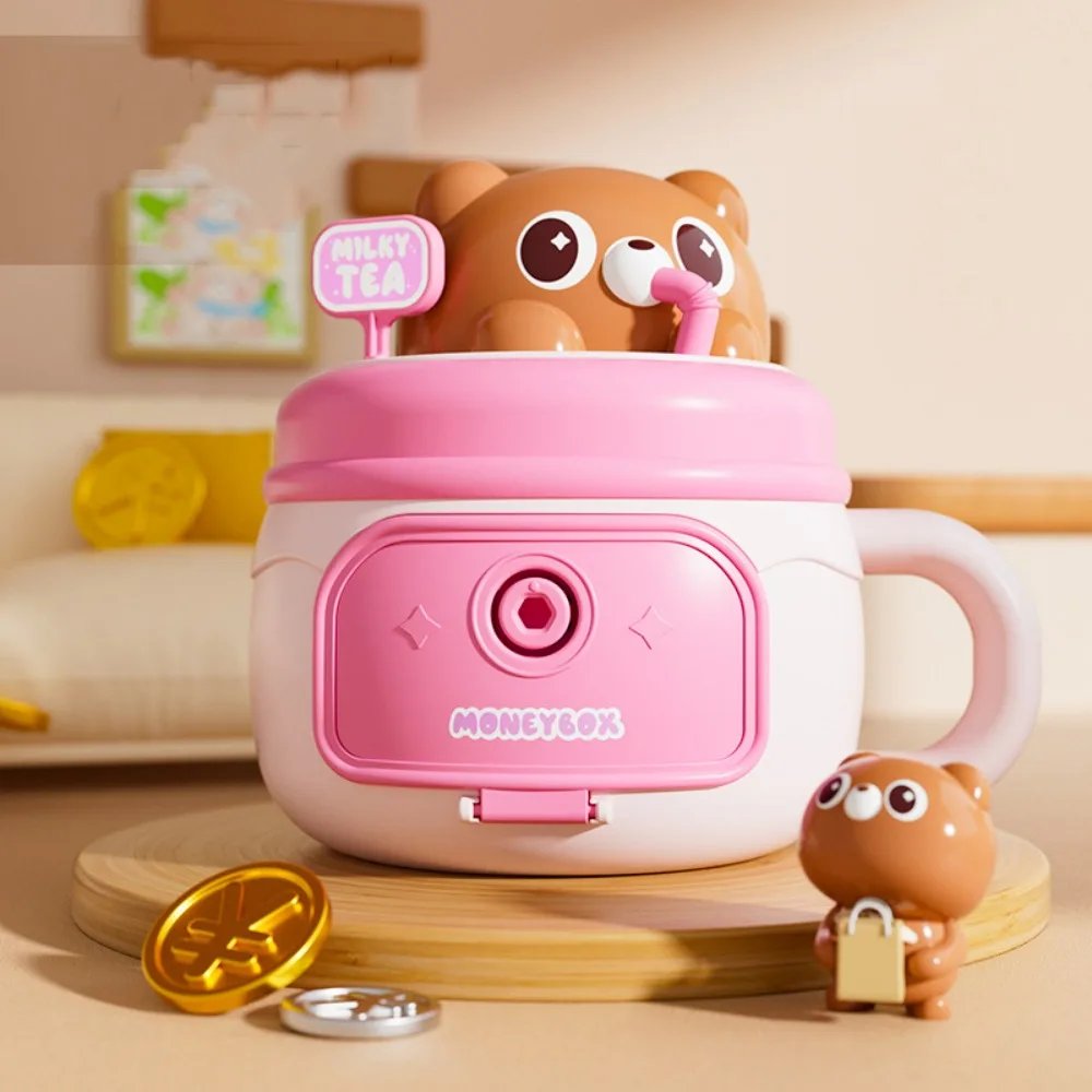 กระปุกออมสินรูปหมี ดีไซน์สัตว์  แบบพกพา เปิด-ปิดได้