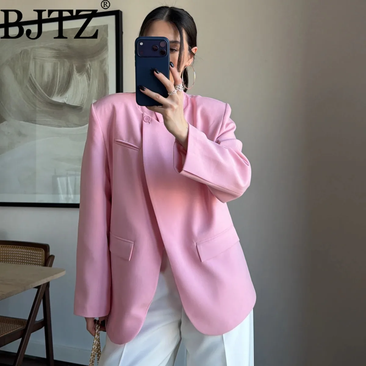 

Женский блейзер BJTZ с асимметричным дизайном, скрытой застежкой на пуговицах, однотонный, высокого качества, с карманами и вентиляционными отверстиями, весна-лето.