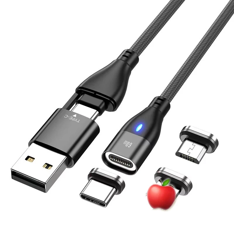 5 SZT. Kabel do ładowania i transmisji danych PD60W 6-w-1 z magnetycznym mocowaniem, szybkie ładowanie, podwójna końcówka Type-C USB-A do notebooków i telefonów komórkowych