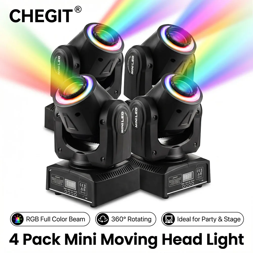 CHEGIT 80W Mini Lyre LED Mobile 1PC 2PC 4PC Faisceau RGB 8 Motifs DMX512 Activation Sonore Auto Run pour Fête Bar KTV Mariage