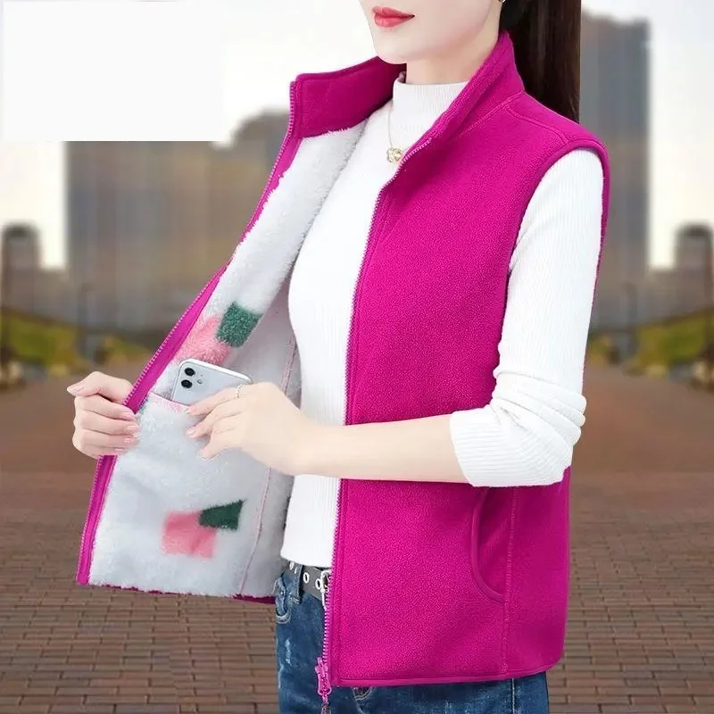 Women\'s Fleece Vest Autumn Winter Jacket Velvet Warm Sleeveless Vest Short Coats Casual Female Tops Waistcoat Women Outerwear