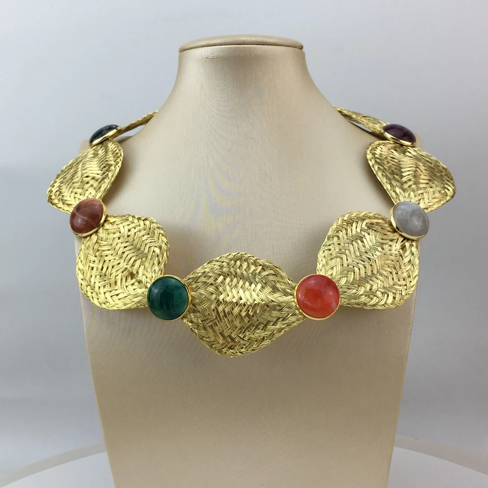 2024 New Luxury African Bride Jewelry Set Brazilian Simple Style Light Weight Colorful Necklace For Women Party Gifts FHK18371