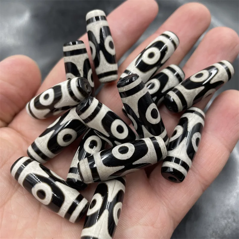 Cheap Jade DIYOrnament Accessories10*30mm Black and White Three-Eye Dzi Agate Le Barrel Beads Scattered beads