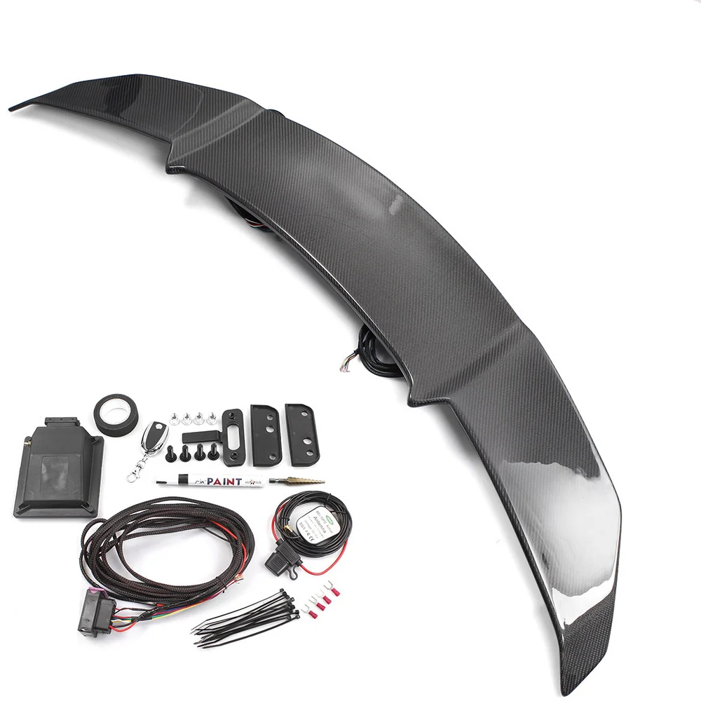 Car Speed Following Electric Lift Tail Fin Carbon Fiber Automatic Fixed Wing Three Box Car V Type Spoiler Car Modification