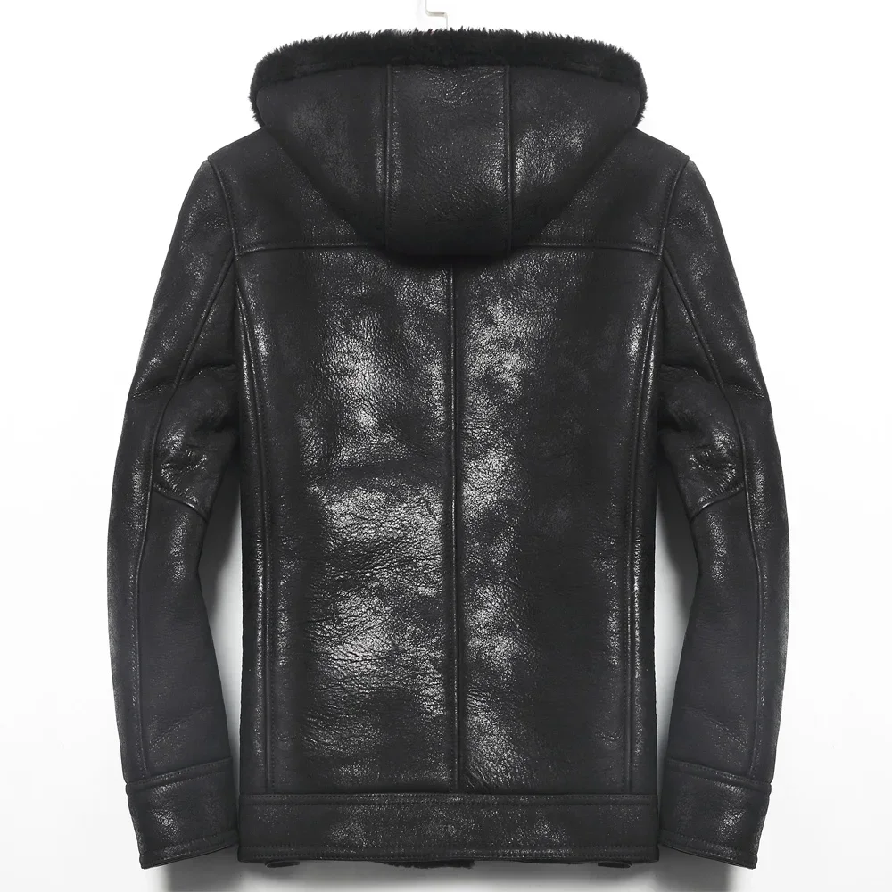 YOLANFAIRY пальто из натурального меха, оригинальные куртки из овечьего меха, мужские дубленки из натуральной кожи, теплое пальто с капюшоном, мужская зимняя куртка