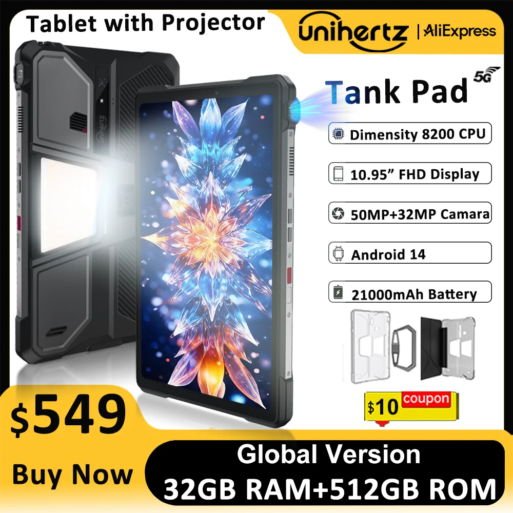 Unihertz Tank PAD 8849 Rugged Projector Phone Tablet Android 32GB