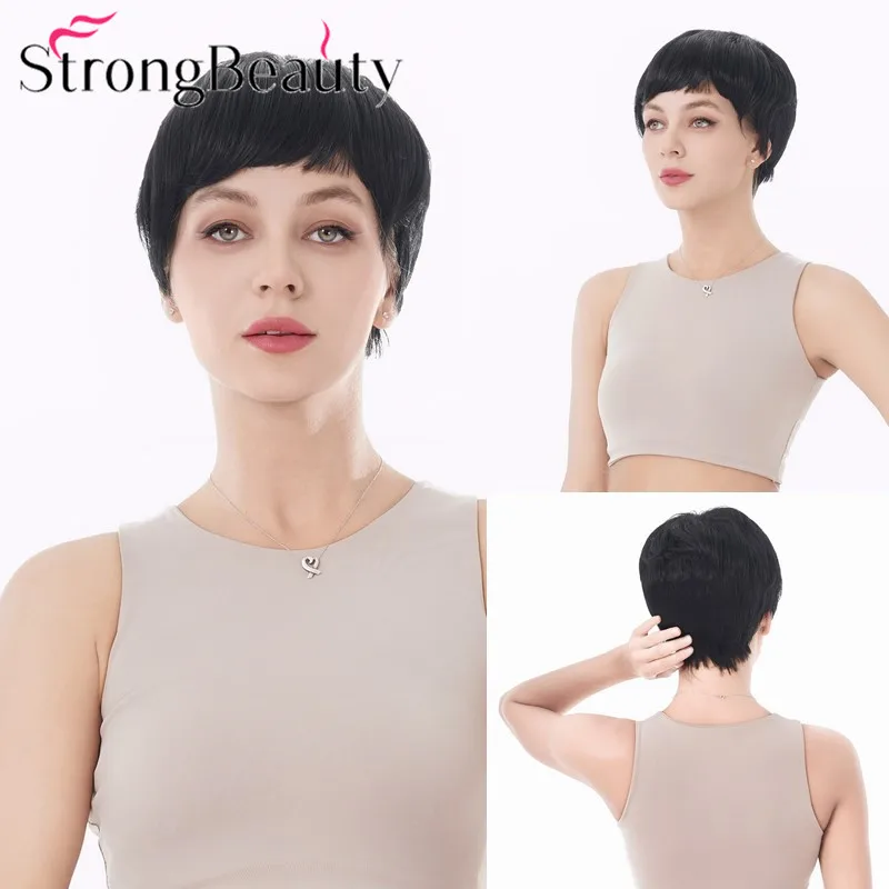 

Strong Beauty Short Straight Synthetic Wigs Women or Men Hair Heat Resistant Wig