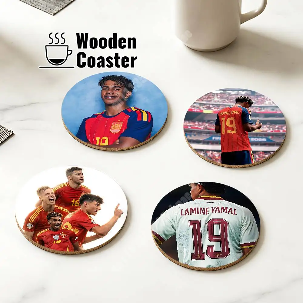 L-Lamine 19 Y-Yamal Spain Football Wooden Cup Mat Americano Beer Milk Water Coaster for Baking Studio