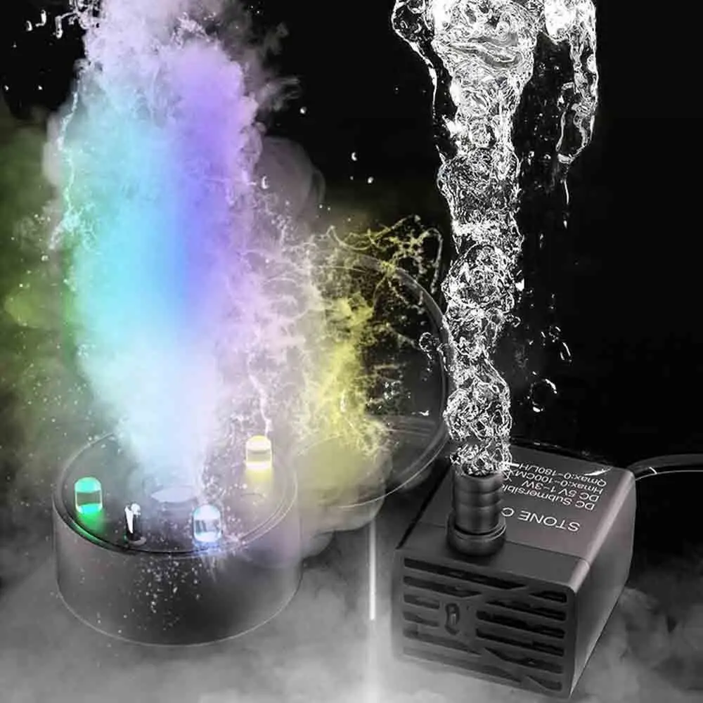 Rockery Fountain 2-IN-1 Mist Maker Colorful LED Lights 5V Fog Machine with Water Pump Mini Landscaping Humidifier Fish Tank