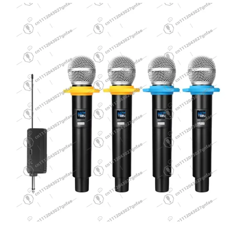 4-Channel UHF wireless handheld microphone quadruple four-channel microphone rechargeable battery made of durable metal plastic