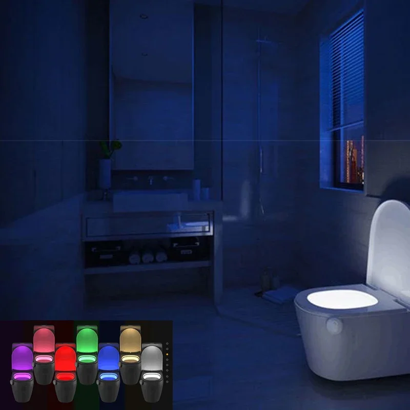 2 Packs 16 Color LED Human Body Sensing Night Light Toilet Hanging Atmosphere Light 8 Color Toilet Sensing Toilet Lid Light