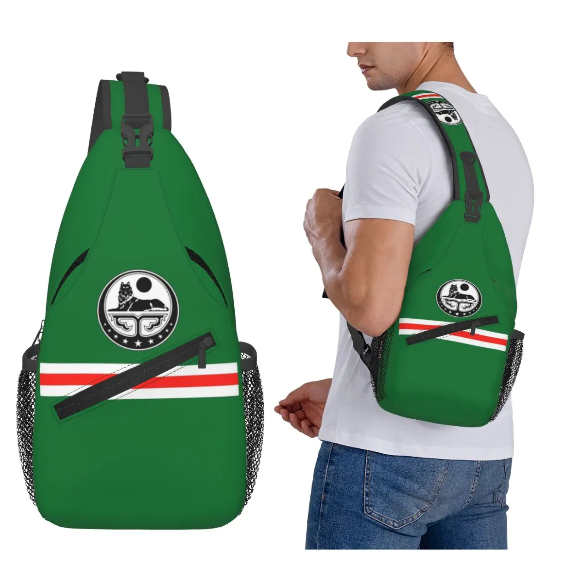 

Chechen Borz Wolf Coat Of Arms Of Chechnya Chest Bag Men Sling Crossbody Backpack Chest Bag Travel Hiking Daypack Shoulder Bag