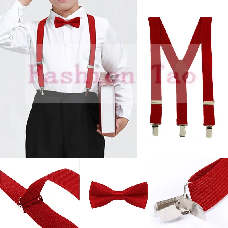 2 PCS Red Color Children Kids Bowtie Butterfly Braces Sets Boys Suspenders  Wedding Party set Bow tie Wtr0003a02