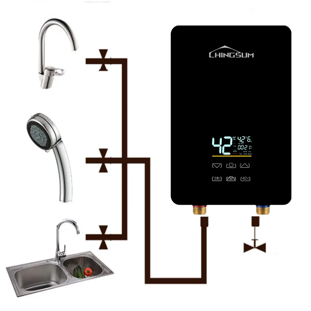 aquecedores de água inteligentes elétricos instantâneos fixados na parede de baixa potência de 220v 3.5Kw