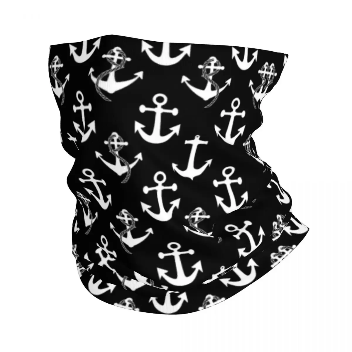 Black And White Nautical Anchor Pattern Bandana Neck Gaiter for Ski Cycling Men Women Wrap Scarf Sailing Sailor Headband Warmer