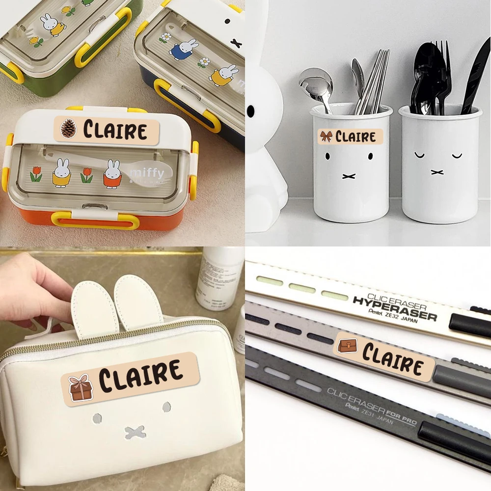 Custom brown series Name Sticker,Transparent Waterproof Stickers for Kids,diy Name Labels for School Bag Bottles Box Mug Uniform