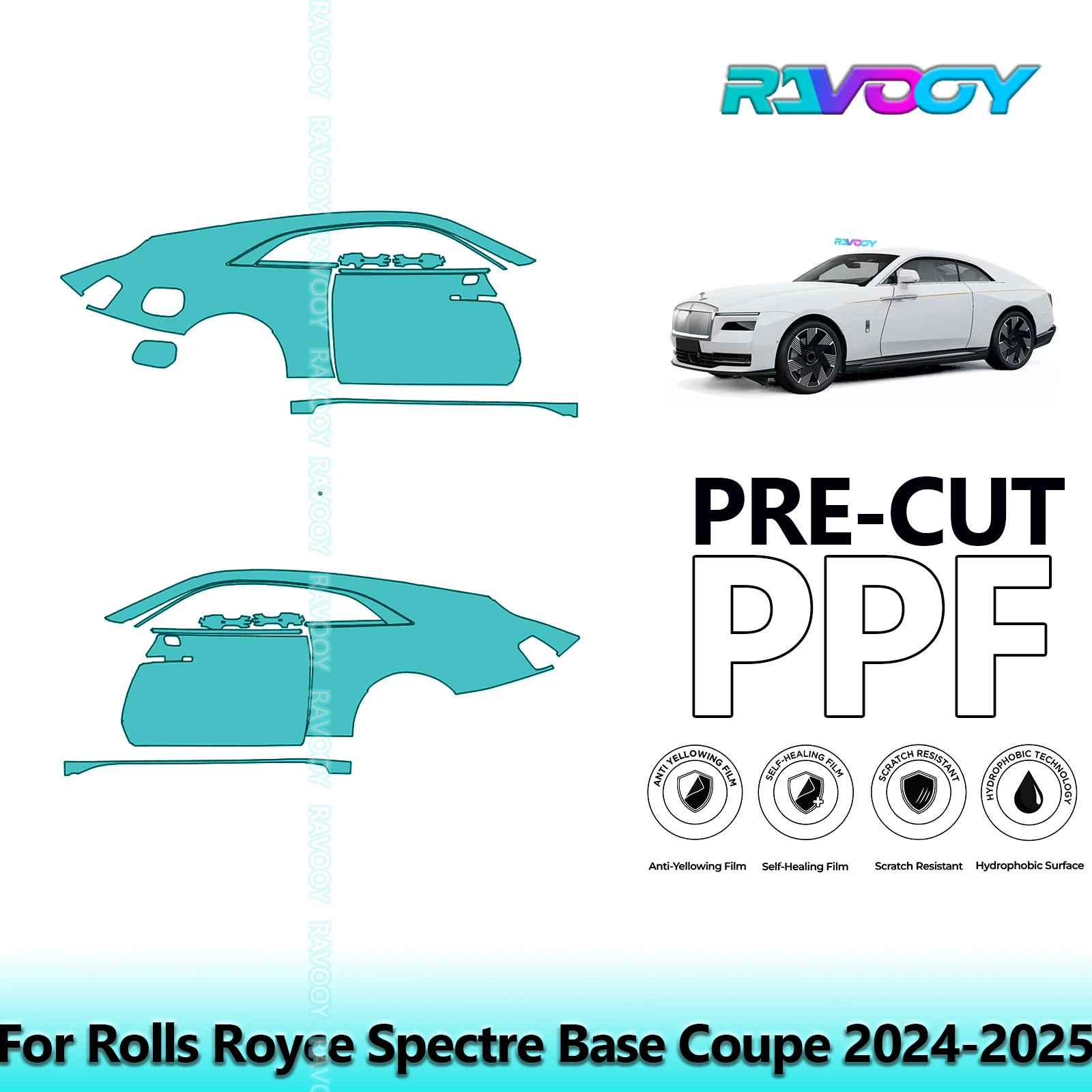 

For Rolls Royce Spectre Base Coupe 2024-2025 8.5mil Clear Matte Pre-Cut PPF Door & A/B Pillar Kit TPU Paint Protection Film Set
