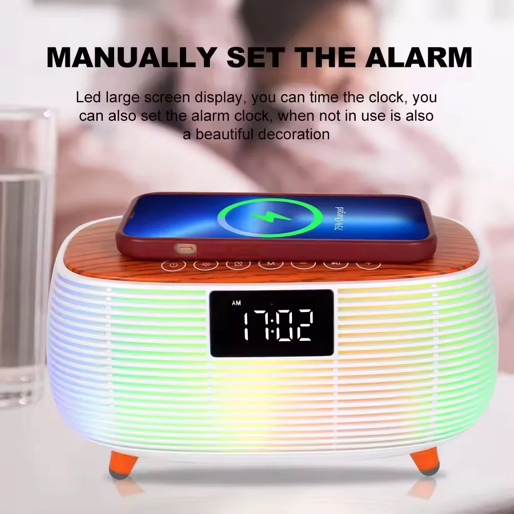 

Portable Caixa De Som Bluetooth Speaker Wireless Charging Sound Box Bass Subwoofer with FM Radio Clock Display Hands-free TF AUX