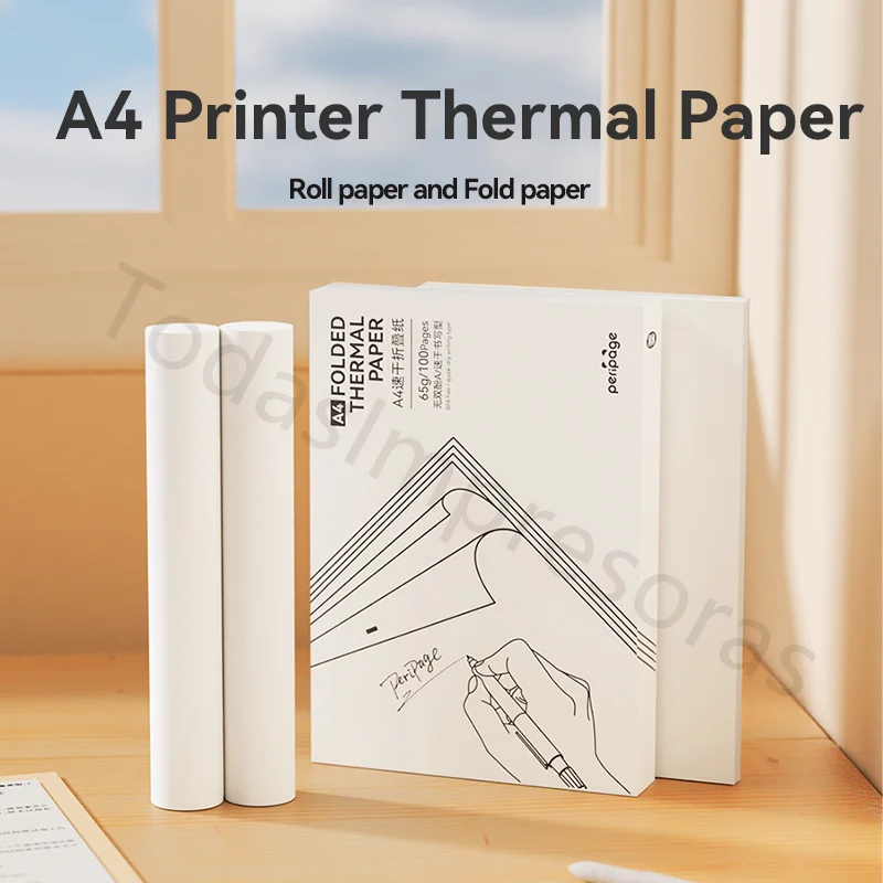 PeriPage A4 Mini Printers Quick Dry and Long Time Storage Continuous Thermal Paper 100 Sheets Folded Thermal Paper Papel Termico