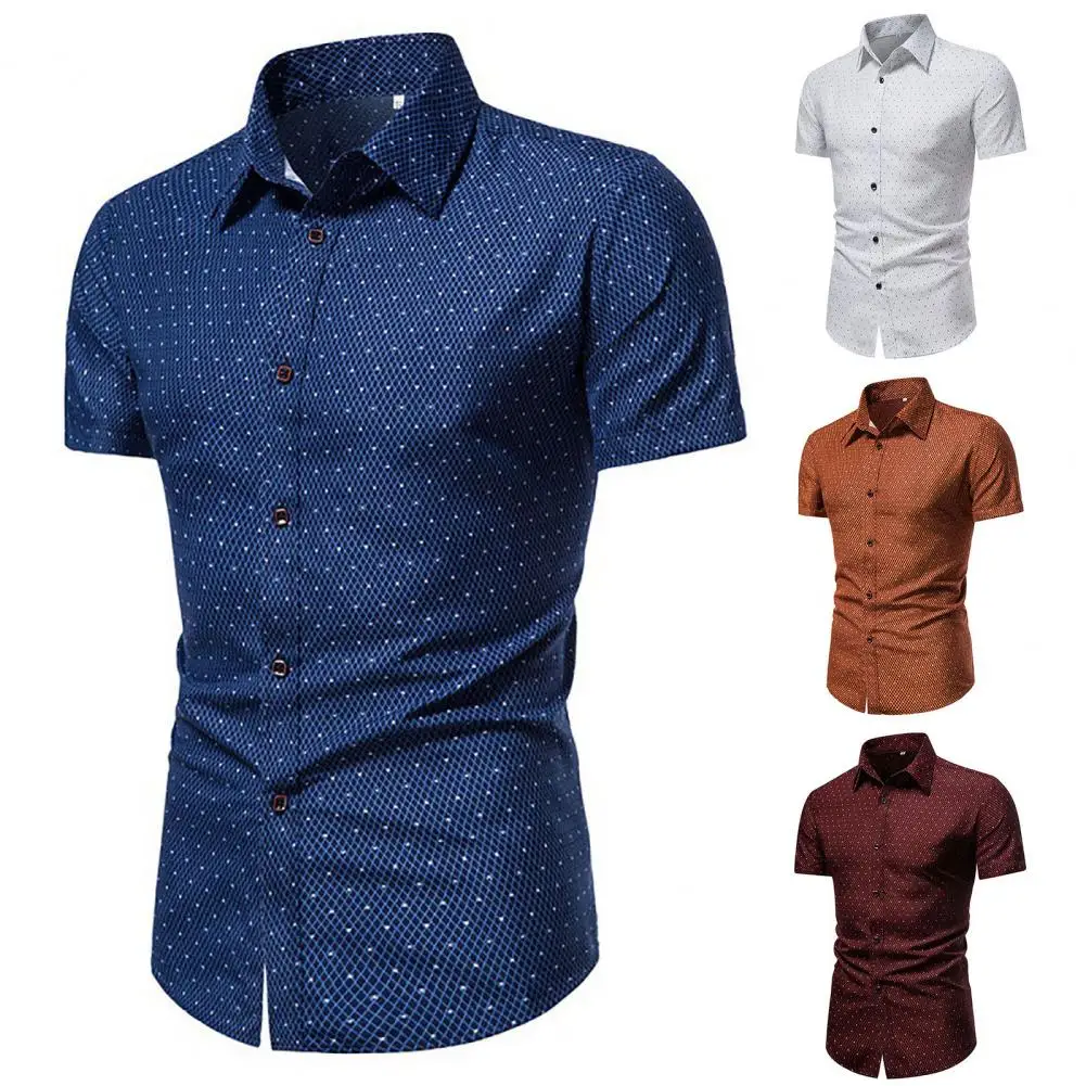 

Chic Men Top Handsome All Match Slim Fit Dot Print Summer Shirt Summer Shirt Wear-resistant