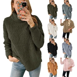 Womens High Neck Fleece Sweatshirt Casual Pullover Tops Oversized Sweatshirt Spring Womens Clothing Dropship