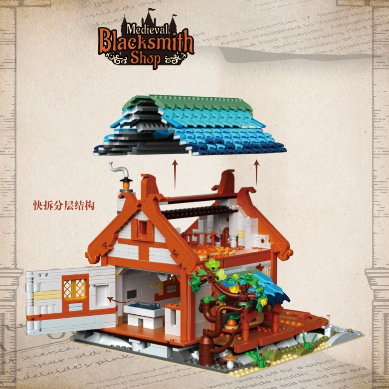 MOC Taverna da foraggio medievale Set di blocchi di costruzione Retro House Shop Architettura Giocattolo per bambini Compleanno Vacanza Regalo speciale