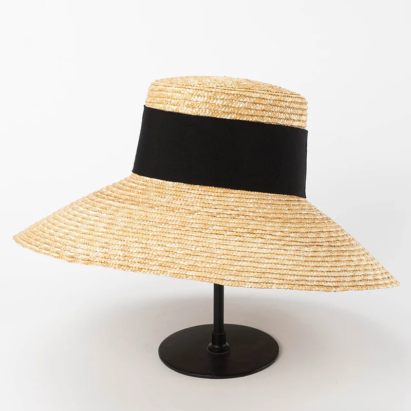 Fashion Flat Top Big Brim Beach Hats For Women Luxury Designer Brand Straw Sun Hats Large Wedding Hat Summer Bucket Hats