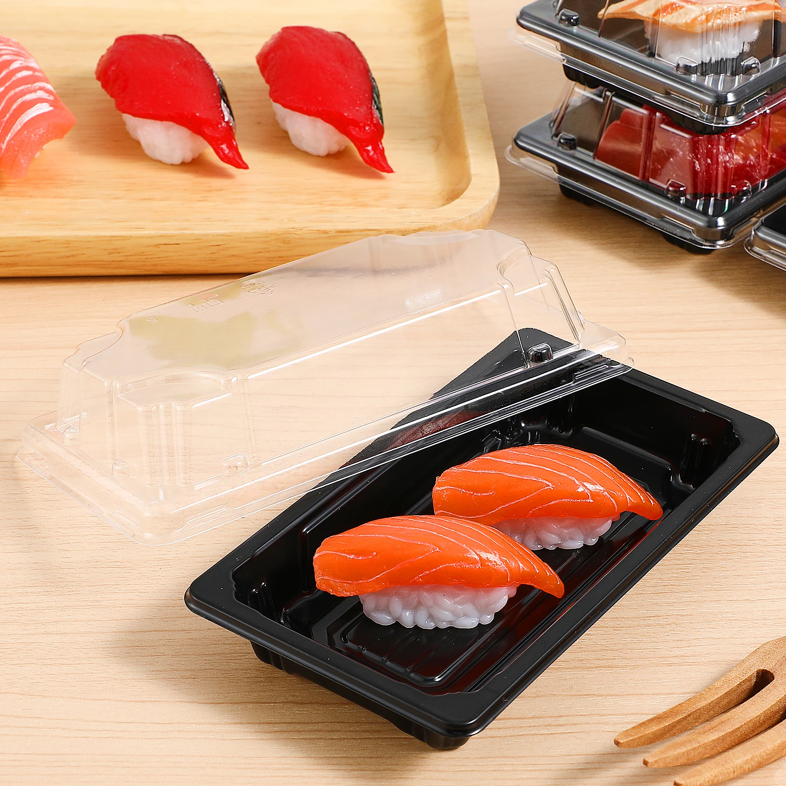 

100pcs Sushi Packing Box Heat Resistant Thickened Eco-Friendly Disposable Food Containers For Take Out Snacks Hamburgers Black