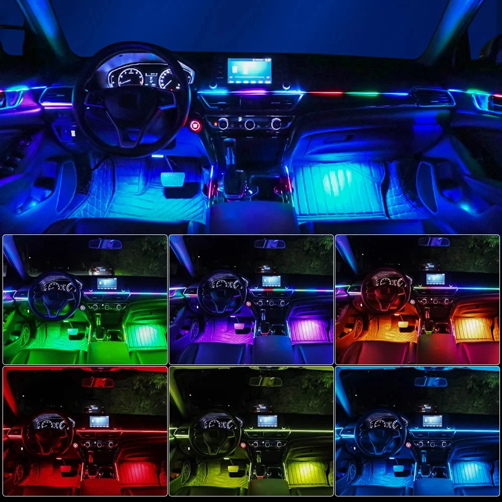 Streamer a todo Color 22 en 1, luces ambientales para coche, RGB, 64 colores, LED Universal, tira acrílica oculta Interior, lámpara de ambiente sinfónico