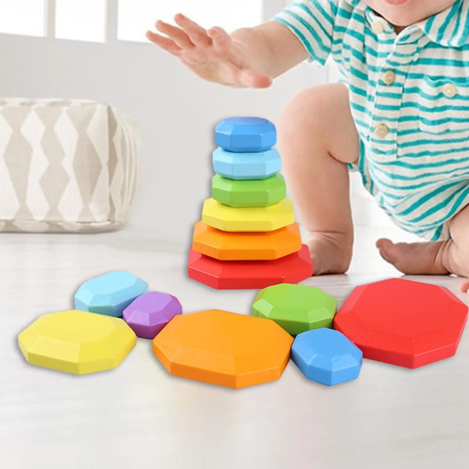 7 pezzi Montessori arcobaleno impilabile pietra impilabile gioco ordinamento abilità motorie in legno