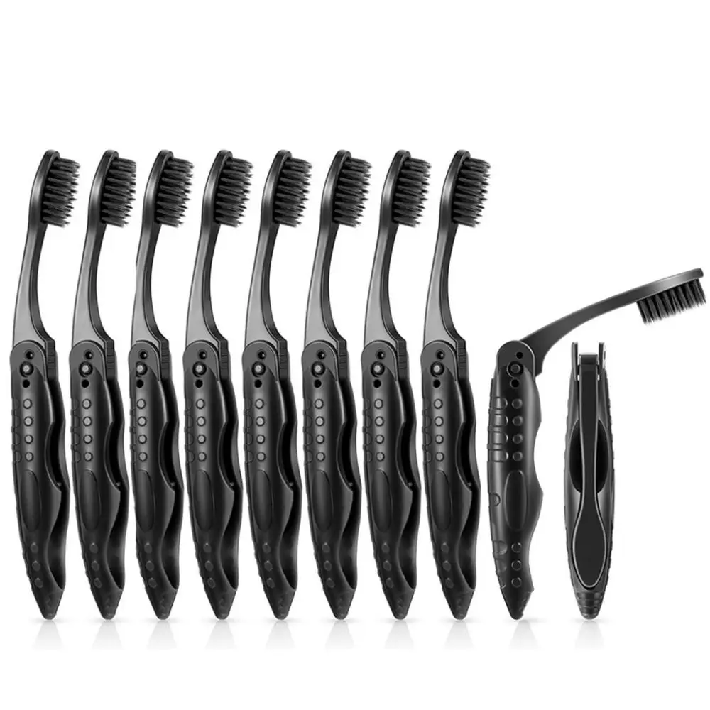 

10Pcs Disposable Folding Bamboo Charcoal Toothbrush Foldable Oral Hygiene Travel Tooth Brush Fresh Breath Soft Bristles