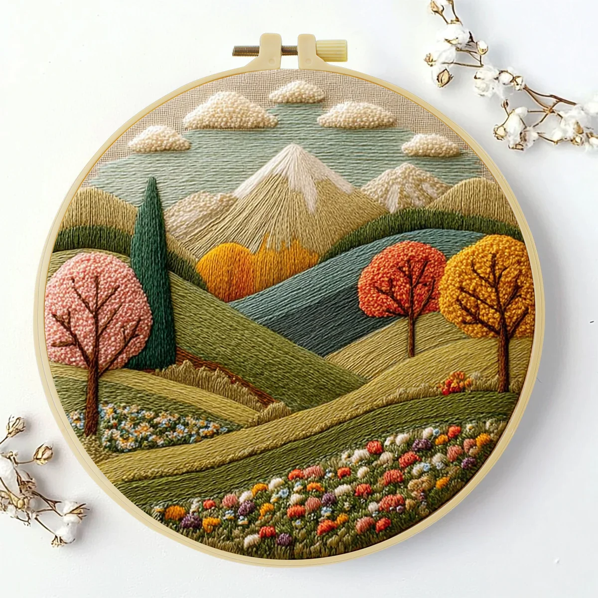1 Stück 20X20CM/15X15CM 7,87/6,3 Zoll Schönes Landschafts-Stickerei-Starter-Kit DIY-Kit DIY-Stickerei-Set Handarbeiten Nähkunst – Detail 1