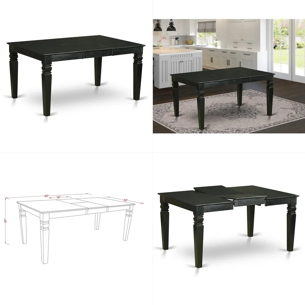 

WETBLKTL Weston Kitchen Dining Table a Rectangle Wooden Table Top with Butterfly Leaf amp Stylish Legs, 42x60 Inch, Black