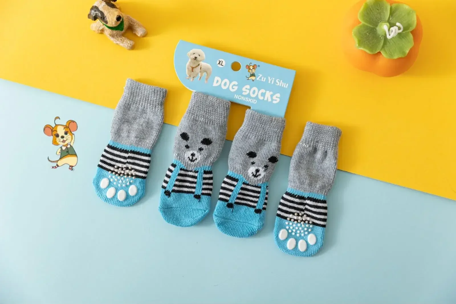 4PCS Small Dog Socks, Foot Covers，Corgi, PoodlePomeranian Foot Covers Indoor Socks Big, Medium