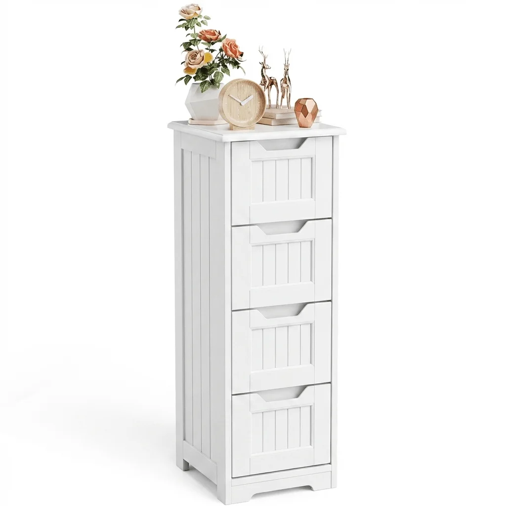 Asofer Bathroom Storage Cabinet, 33'' Bathroom Storage Cabinet Freestanding With Drawers Floor Organizer Cabinet For Hallway Living Room And Bathroom, White