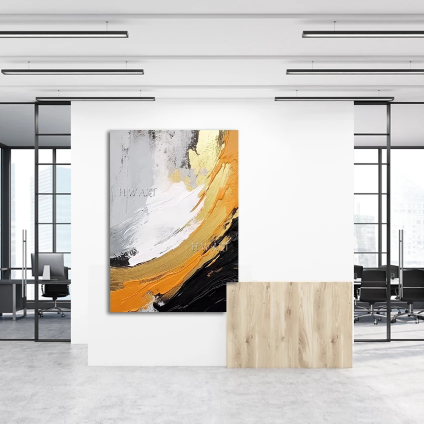 

Текстурированные художественные картины с золотой фольгой, дизайн холста, безрамные, абстрактные черно-белые настенные декорации, картина для спальни