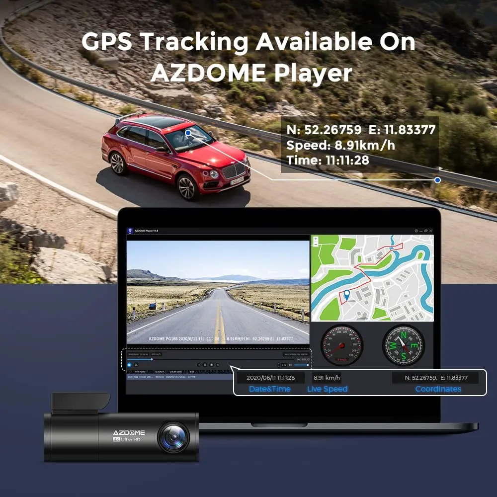 AZDOME M300S Cam 4K Front and Rear with GPS Night Vision WDR Voice Control WiFi Hidden Car Video Recorder