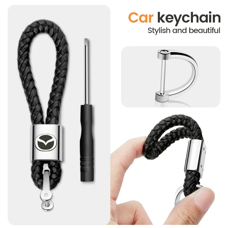Porte-clés 3D en métal et cuir, emblème de voiture, pour Mazda 3 2 6 Atenza Axela Demio CX3 CX4 CX5 CX6 MP MS RX8 CX30 MX3 MX5 BK