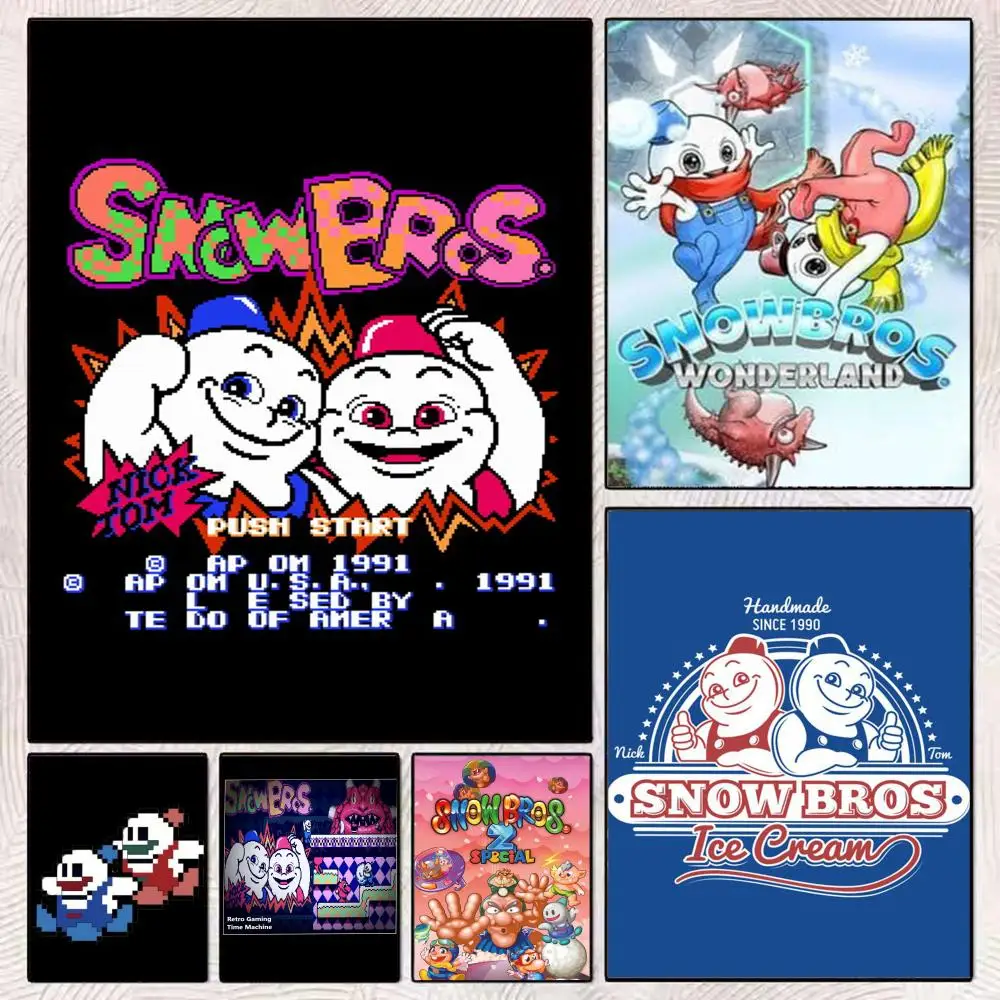 Póster artístico de S-Snow Bros, juegos clásicos legendarios, mural de película, decoración de pared para habitación familiar y infantil, regalo impreso