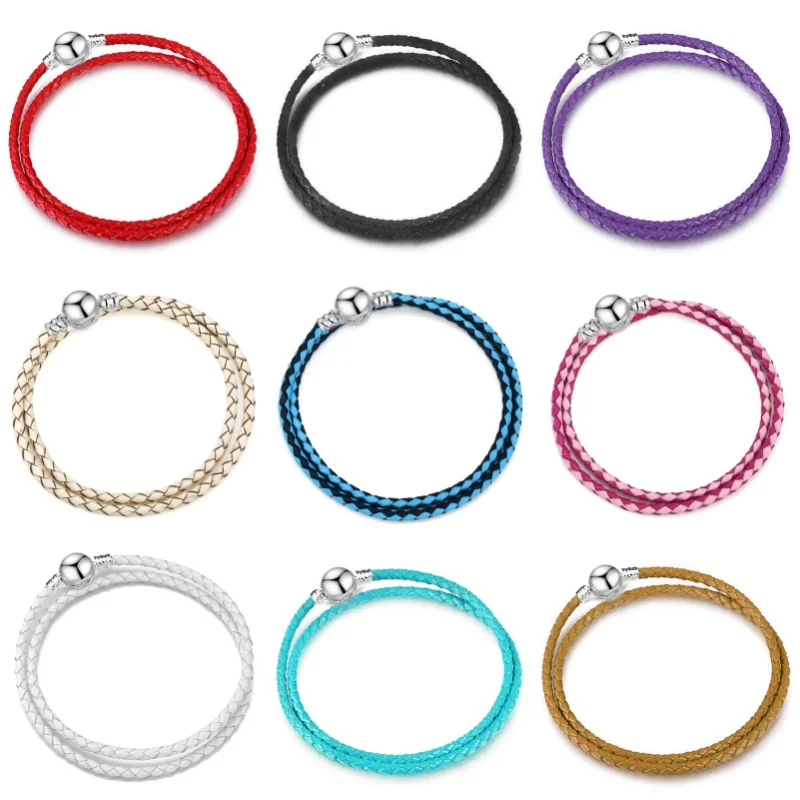 

Double Circle Bilayer Round Buckle Girls Birthday Leather Rope Mom Bracelet Ladies Multicolor PU Basic Chain DIY Fine Jewelry