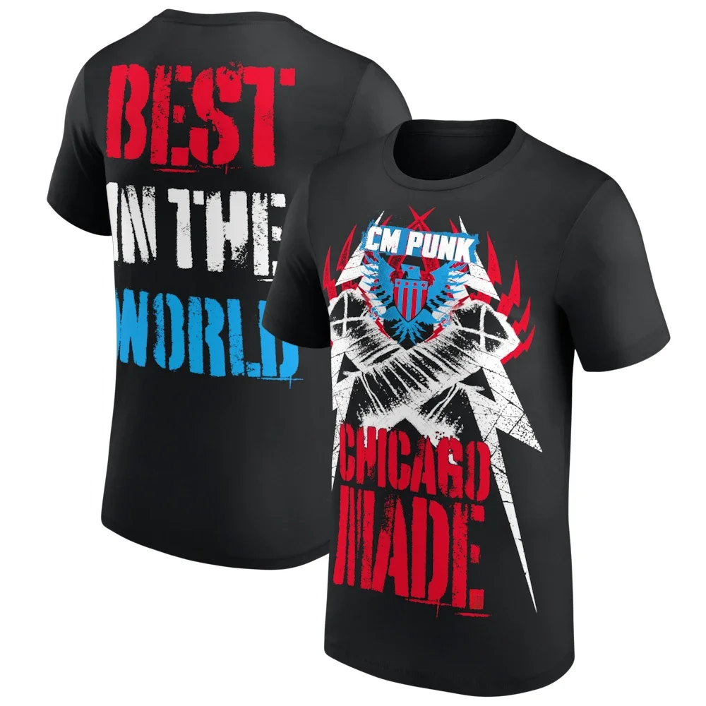 Men's CM Punk Chicago Made Red White Blue T-Shirt 3D Printed Outdoor Sports Quick Dry Short Sleeve Tee Daily Casual T-Shirt 5XL