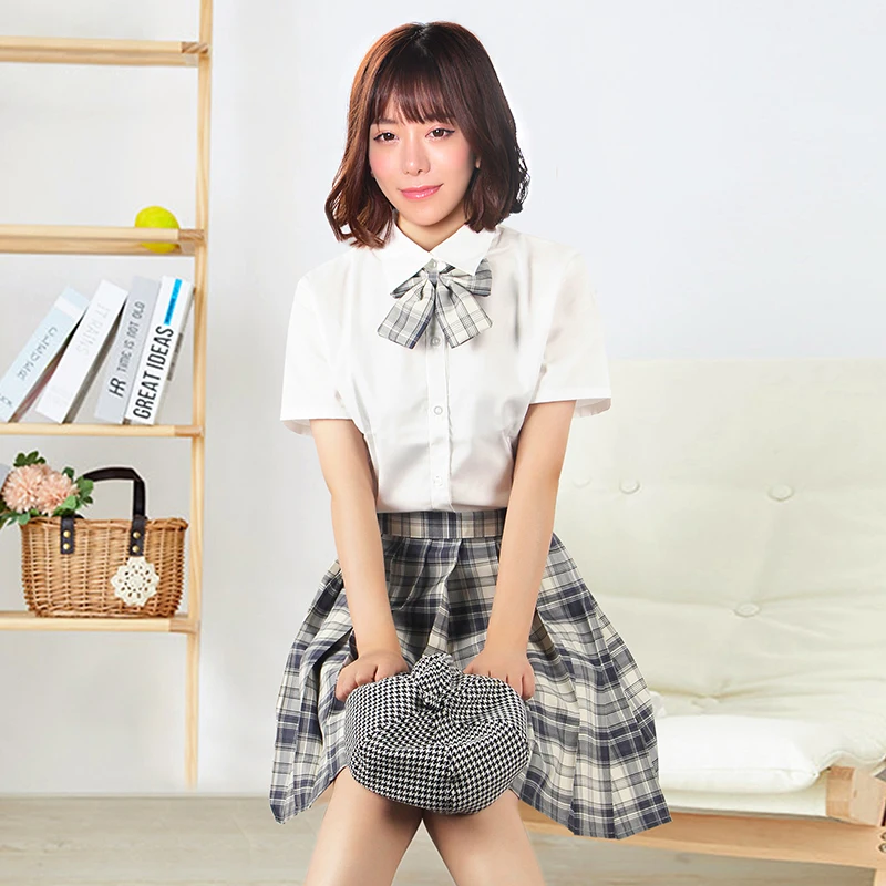 Ohyeahlady Student Plaid Pleated Skirts Suit Plus Size College Style JK Uniform Full Set Lady Sexy School Blouse Cosplay Costume