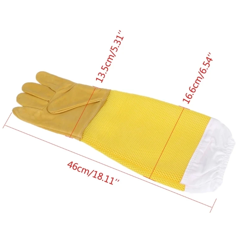 1Pair Beekeeping Gloves Protective Sleeves Breathable Yellow Mesh Anti Bee/Sting Sheepskin Long Gloves For Beekeeper