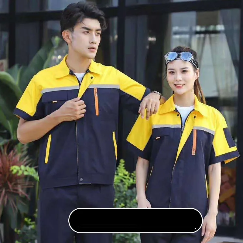 Summer Short-Sleeve Workwear Men's Thin Breathable Factory Workshop Reflective Tops Wear-Resistant Labor Protection Clothing