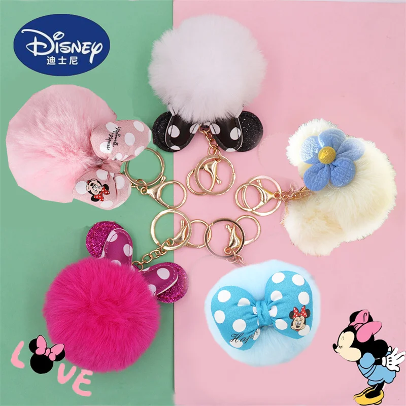 Nuovo Anime Minnie Mouse portachiavi Kawaii Mickey peluche ciondolo Cartoon Bow Fluff accessori portachiavi giocattoli per bambini regali