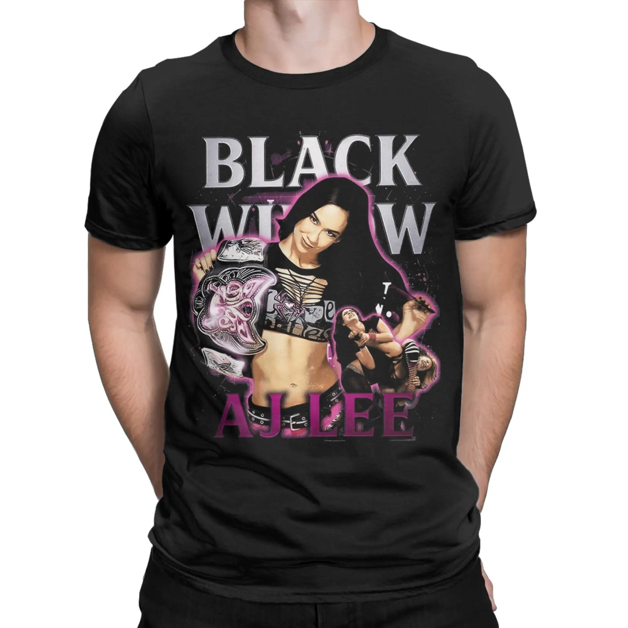 Novelty AJ Lee Black Widow Pose T-Shirt Men Round Collar Cotton T Shirt  Short Sleeve Tees Unique Tops