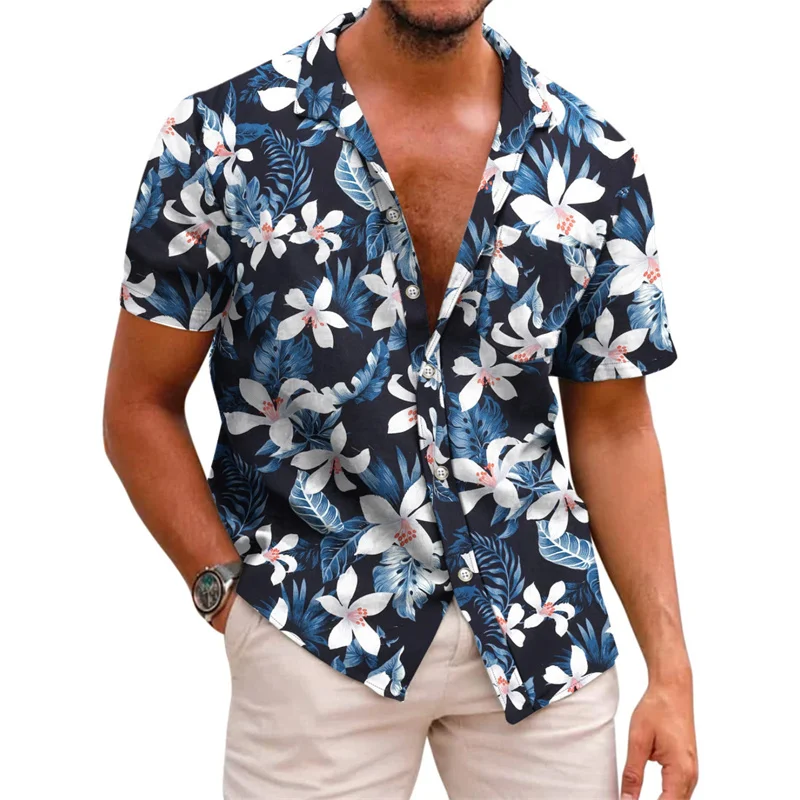 Men\'s shirt 3D printed shirt Hawaii leisure vacation short sleeved V-neck clothing fashion designer casual and comfortable