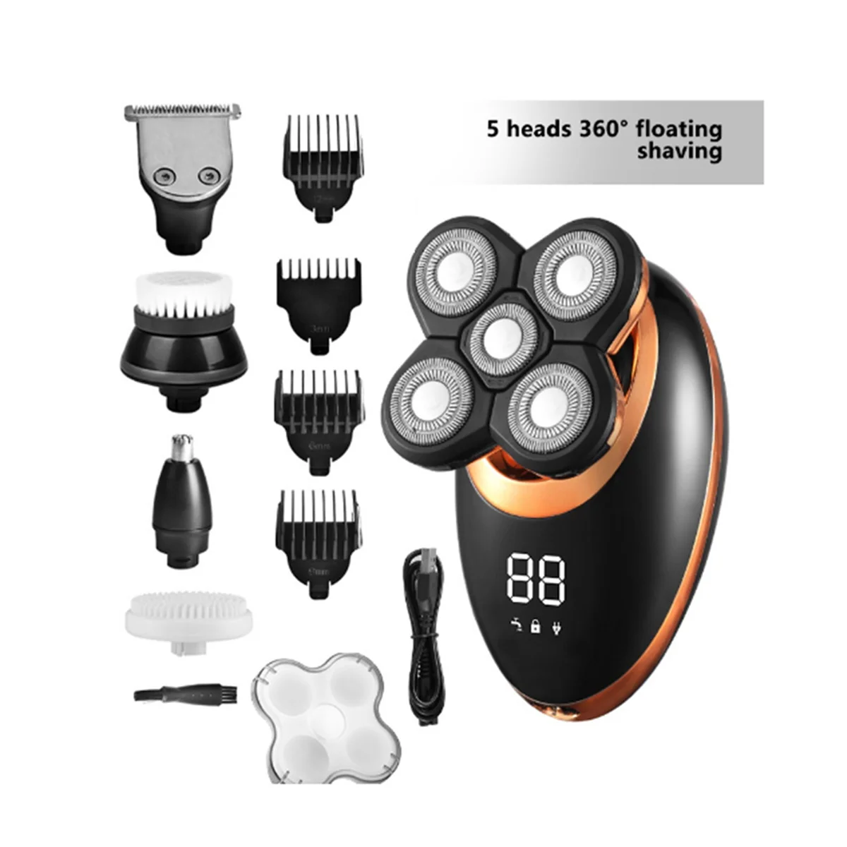 Rasoir électrique sec pour hommes, tondeuse à barbe, rasoir aste, machine à raser chauve, écran LCD, kit de toilettage