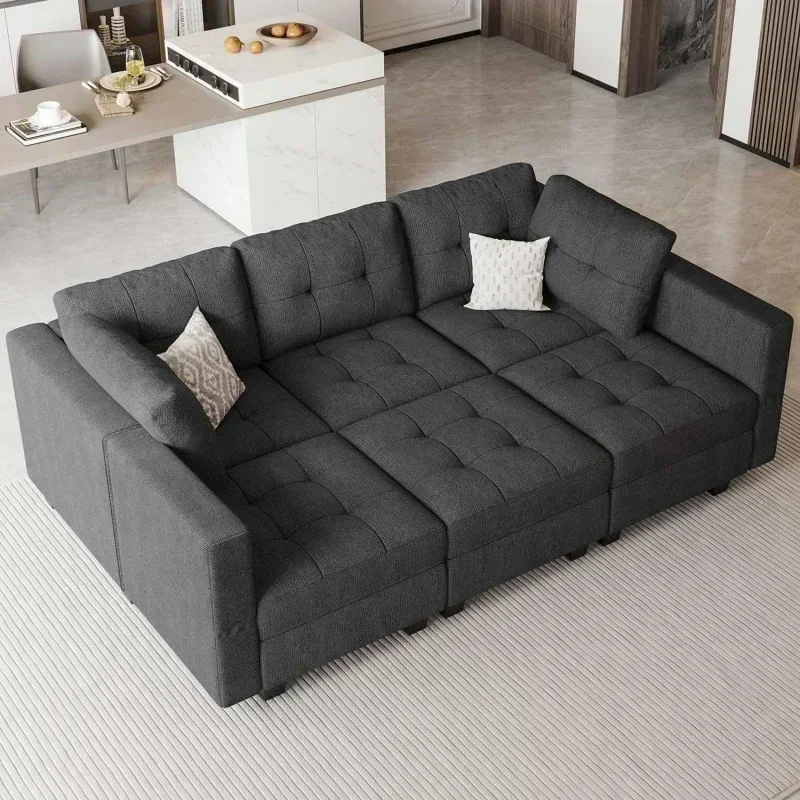 Modular Sectional Sofa with Storage Sectional Sleeper Couch Sofa Bed for Living Room Dark Grey