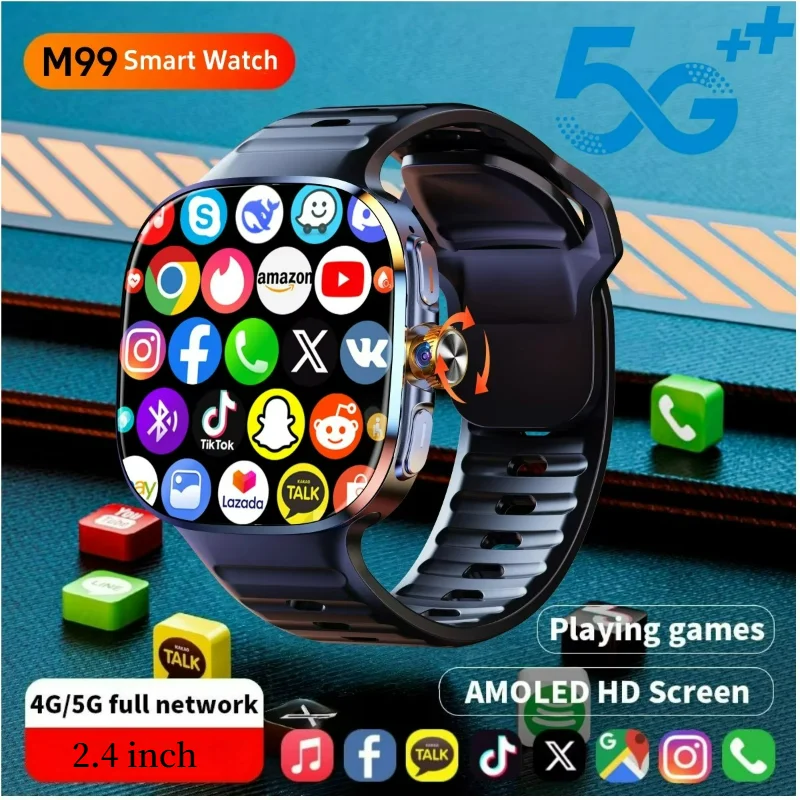 Original M99 Smartwatch 2.4 inch Amoled Screen insert 4G/5G Sim Card GPS WIFI 190° Rotating Camera Game Android 10.0 Smart Watch